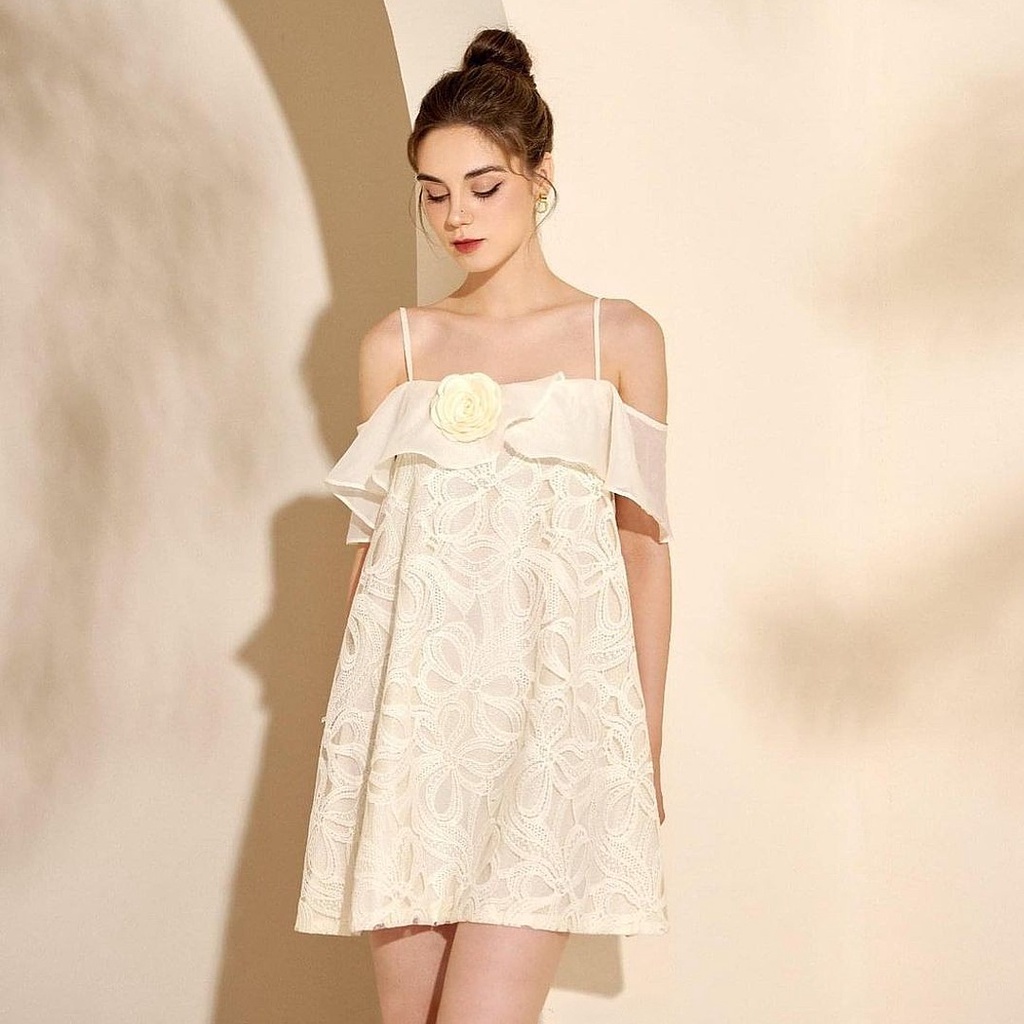 Váy 2 dây nữ phối cổ [Linly Store] Đầm kiểu nữ tiểu thư V-VHD4