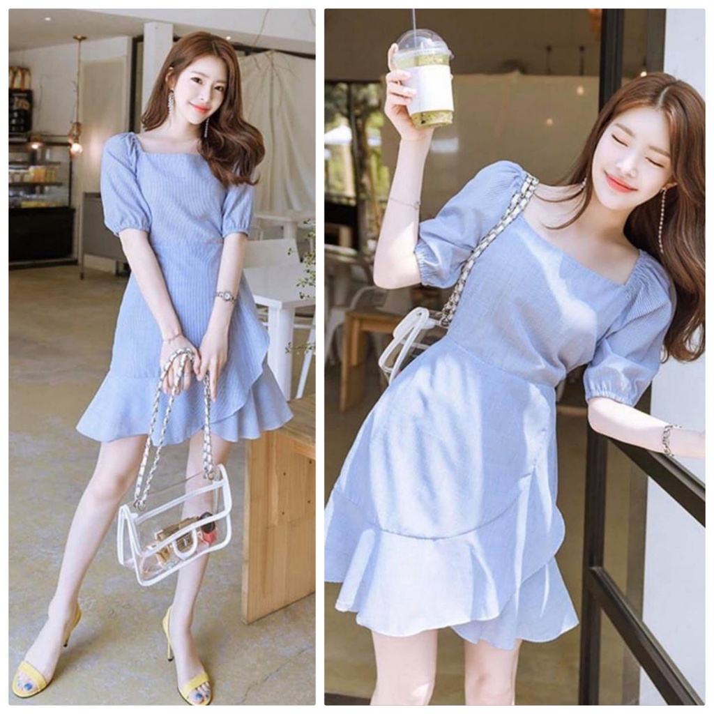 Đầm Xoè Sọc Cổ Vuông Xếp Ly Đuôi Cá Beyeu1688 BY1113