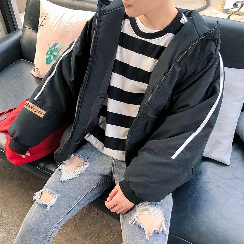 Sale SLCH áo phao nam có mũ cực ấm siêu nhẹ Ulzzang chất đẹp phong cách Nhật Bản màu đen