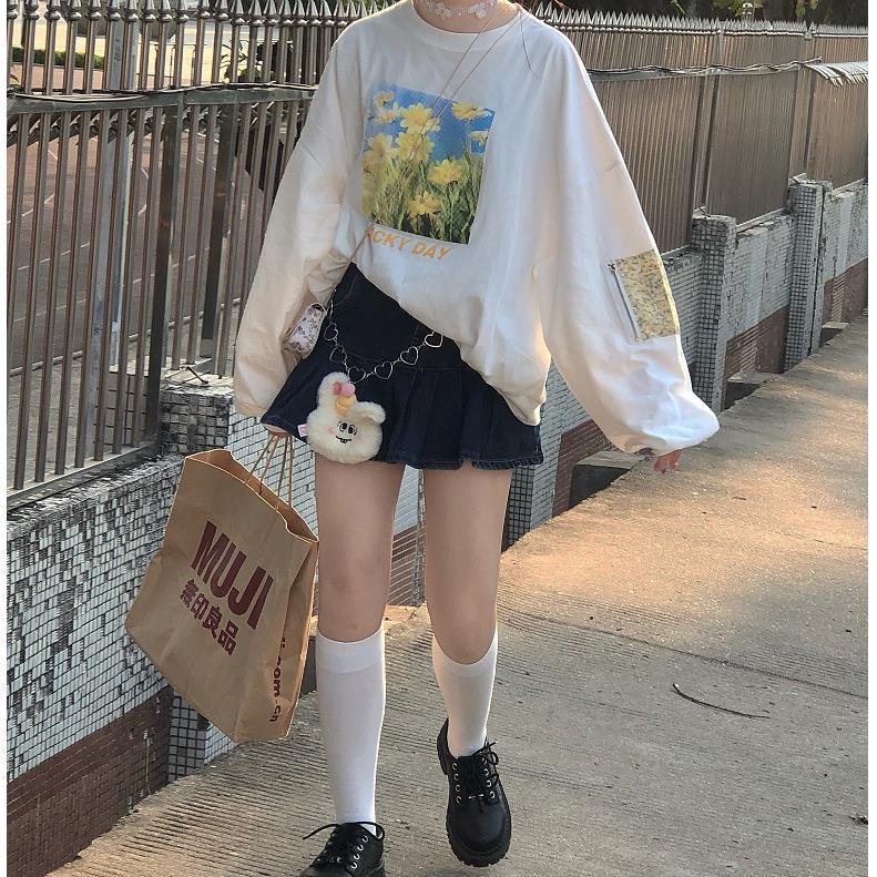 Mới Áo Thun Tay Dài Dáng Rộng In Hình Tranh Sơn Dầu Độc Đáo Hợp Thời Trang