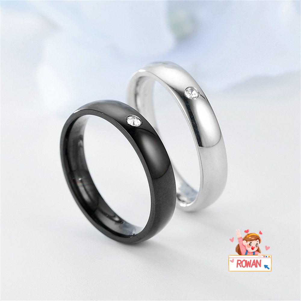 ❈Rowan❈ Nhẫn Cặp Bằng Thép Titan Đính Đá Zircon Thời Trang|Boho / Nhiều Màu