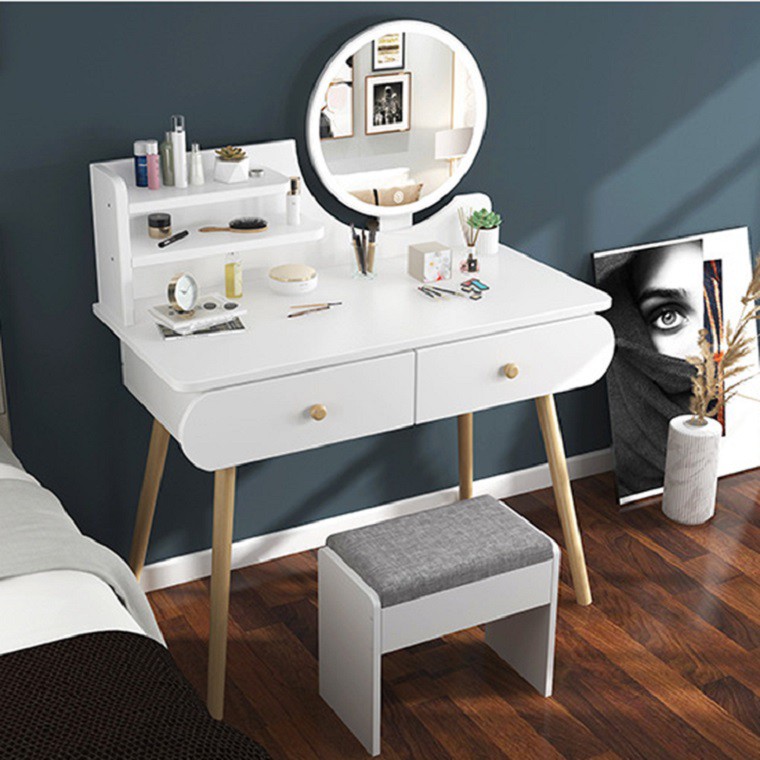 🌟Ảnh thật🌟 Bàn trang điểm nhỏ gương đèn LED kèm ghế BAH002 | BigBuy360 - bigbuy360.vn