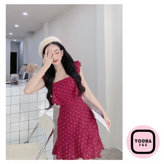Đầm bèo lai -ngực đỏ chấm bi yoona f&c