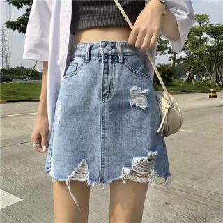 CHÂN VÁY JEAN RÁCH CẠP CAO