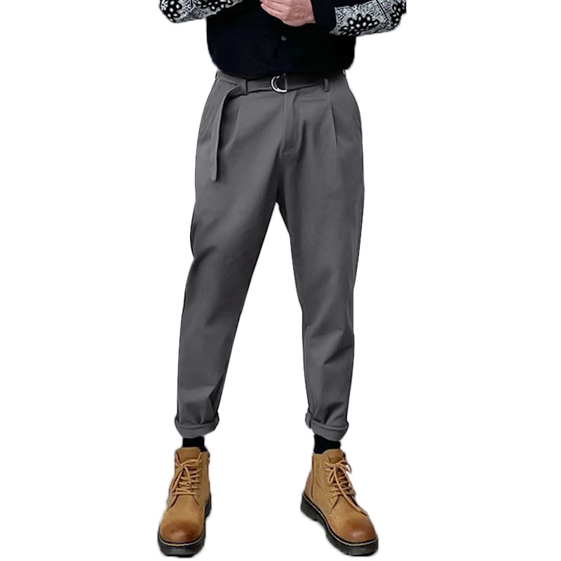 Quần dài INCERUN màu trơn ống đứng co giãn có dây nịt thời trang thường ngày cho nam