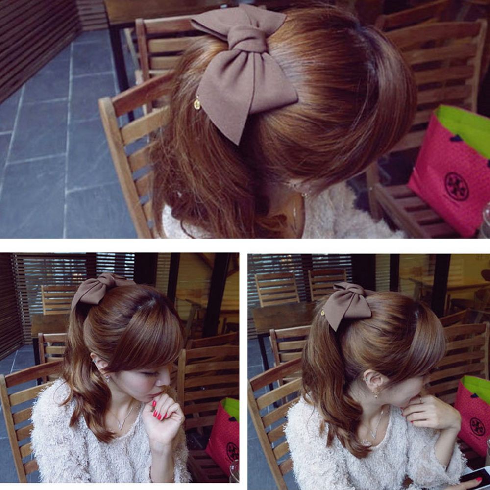 Kẹp tóc nơ màu trơn đơn giản cho bạn nữ