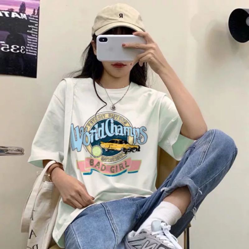 Áo phông tay lỡ, áo thun tay lỡ ulzzang in hình họa tiết dễ thương