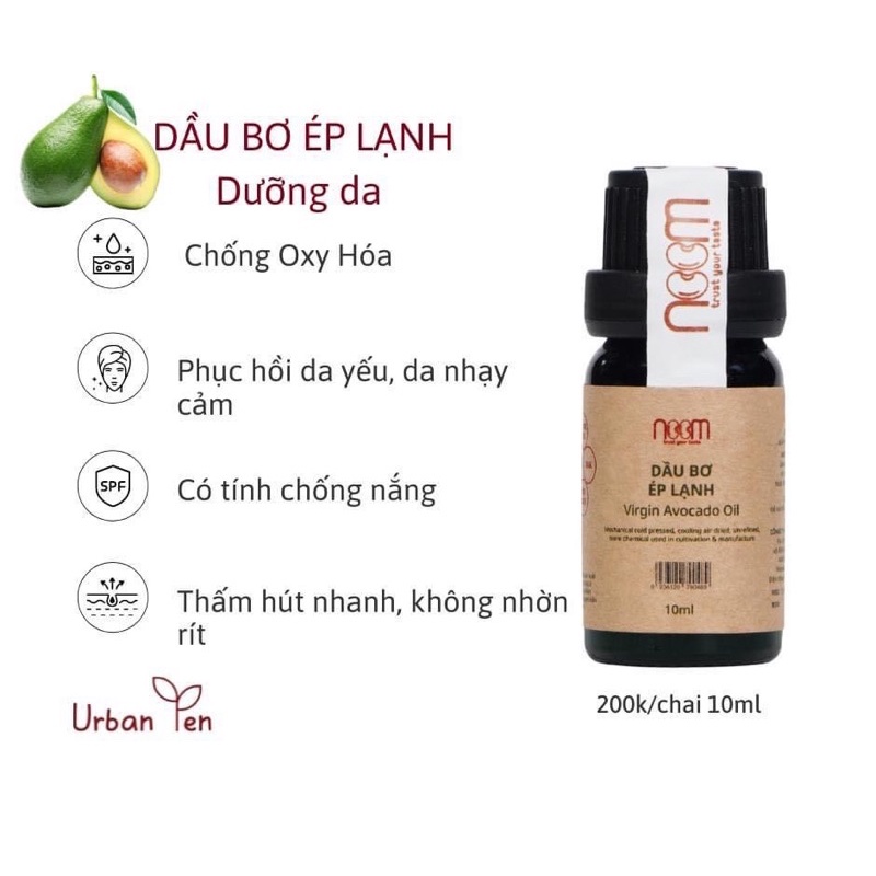 Dầu bơ ép lạnh Noom 10ml dưỡng da mịn đẹp, giảm lão hóa, giảm nhăn và thâm vùng mắt