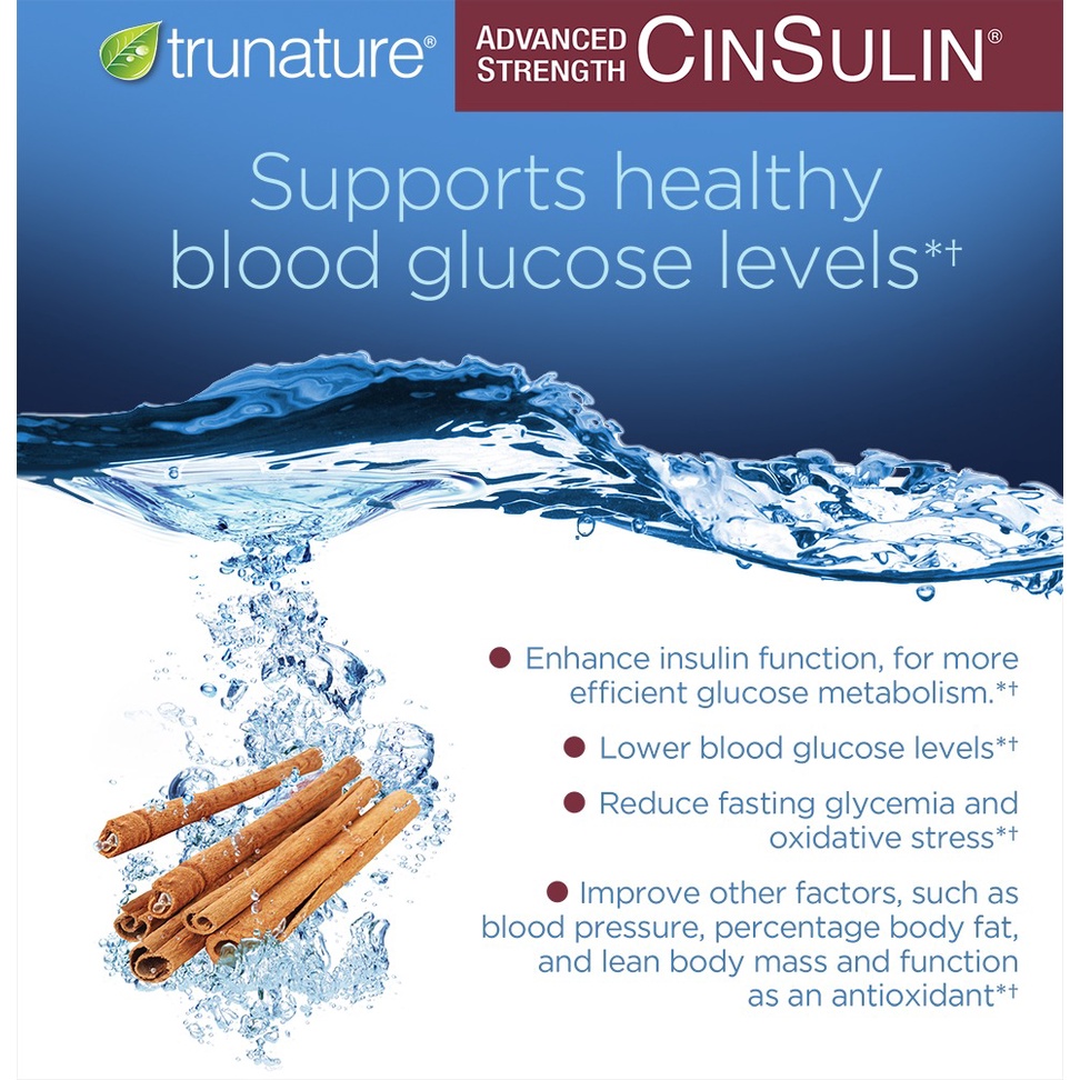 Viên uống hỗ trợ cân bằng đường huyết từ vỏ quế Trunature Advanced Strength CinSulin - EDS Hàng Mỹ