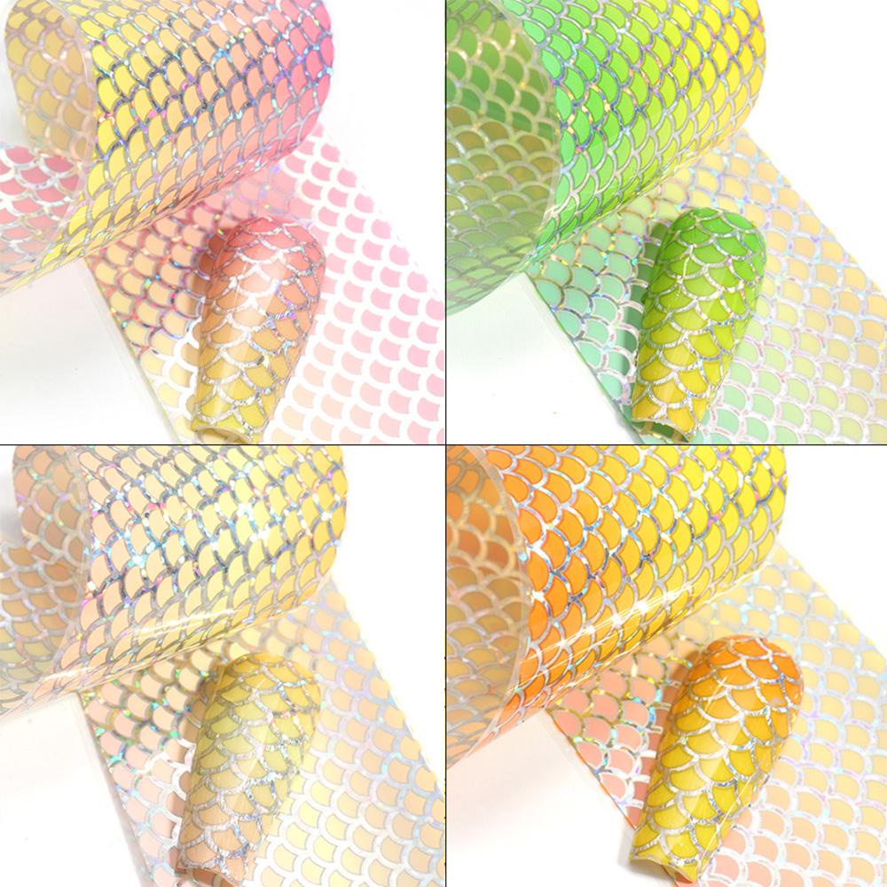 Set 10 Cuộn Giấy Foil Họa Tiết Vảy Cá Màu Gradient Trang Trí Móng Nghệ Thuật DIY