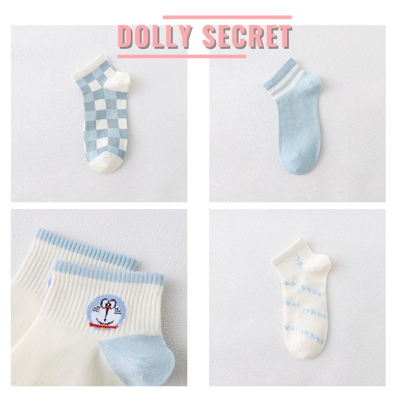Set 5 đôi tất vớ cổ ngắn họa tiết kẻ Vintage dễ thương cotton mềm nhiều kiểu cute dễ thương DOLLY SECRET T06