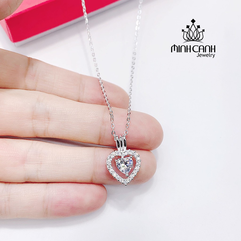 Dây Chuyền 2 Trái Tim Lồng Đính Đá Bạc Ý S925 - Minh Canh Jewelry