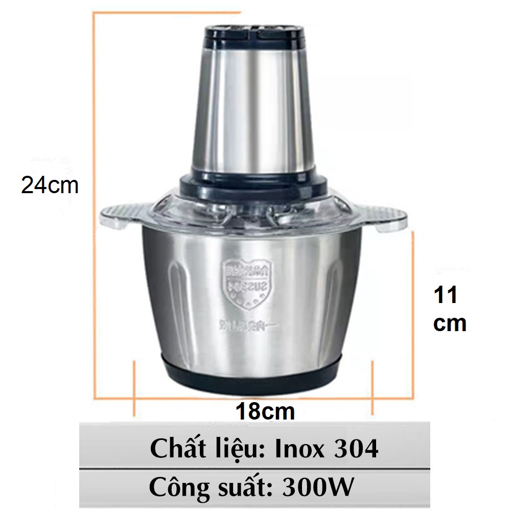 Máy xay thịt ,xay tỏi ớt,xay hoa quả,đa năng cối Inox , 4 lưỡi xay dung tích 2L.Lưỡi dao thép không gỉ