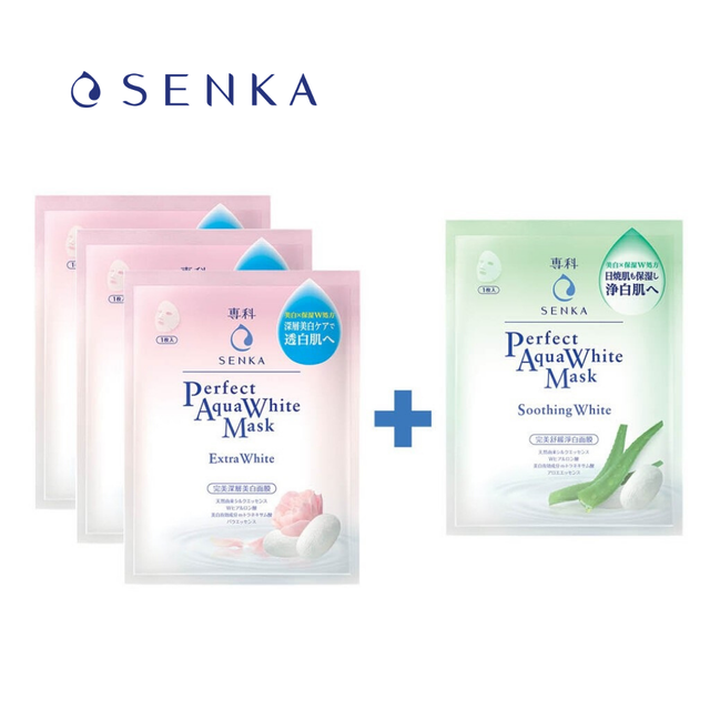 Bộ 4 miếng mặt nạ Senka dưỡng da trắng hồng và dịu mát (Extra White 25mlx3, Soothing White 25mlx1)_95170