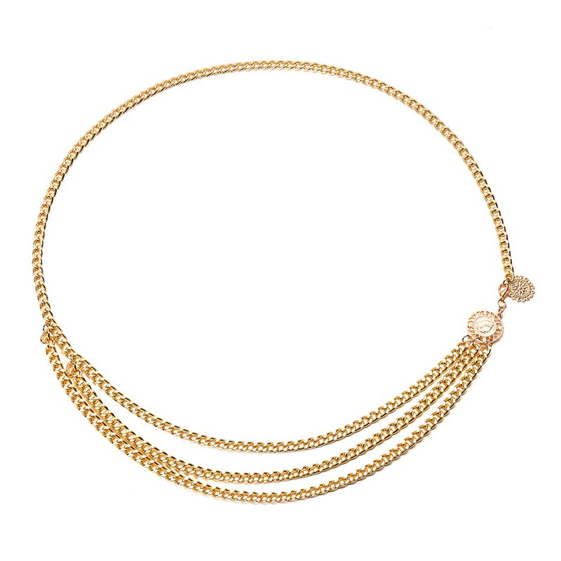 Thắt Lưng Dây Xích Kim Loại Phối Đồng Xu Cổ Điển Cho Nữ