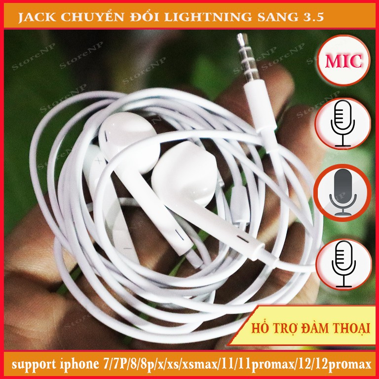 Hỗ Trợ Mic - Jack Chuyển Đổi Tai Nghe Lighting Sang 3.5 "Xịn" Ip7, 7plus, 8, 8plus , X 11 12  Kết nối bluetooth)