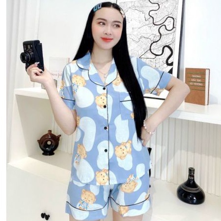 Bộ Pijama Lụa Quần Đùi Mặc Nhà Họa Tiết Dễ Thương Hàng Có Size 3XLGiảm 10K Đơn 200K