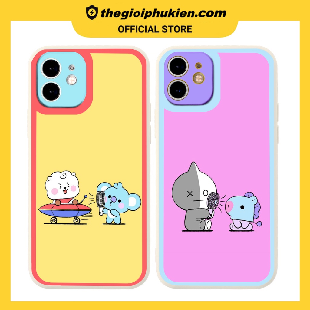 Ốp iphone - Ốp lưng iphone cạnh vuông viền camera đôi bạn cầm quạt dành cho ip 6 đến 14promax - ng169