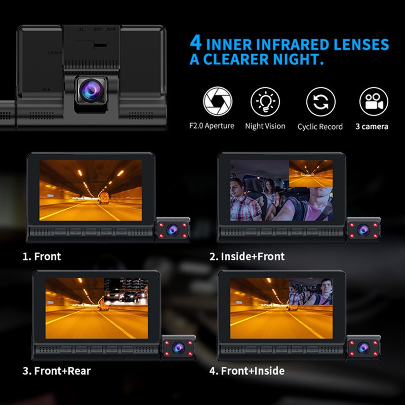 1080P Touch Dash Cam Car Recorder Camera Camera kép Camera hành trình phía trước và phía sau 170 góc Màn hình lùi đỗ xe 24h | BigBuy360 - bigbuy360.vn