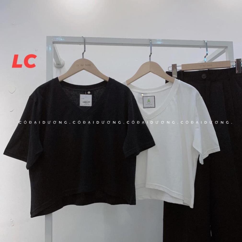 Croptop Cổ Tim Cộc Tay Basic Nữ ♥ Áo thun trơn tay lỡ hở bụng cổ V 2 màu ĐEN | TRẮNG Ulzzang SIÊU HOT ♥ Đẹp *