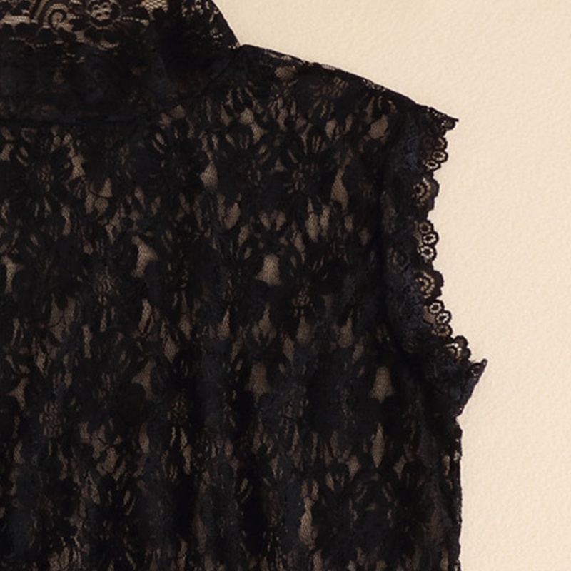 Áo Sơ Mi Không Tay Cổ Lọ In Hoa Phối Ren Phong Cách Hàn Quốc