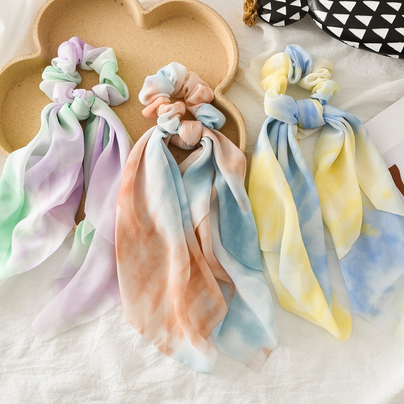 [NowShip2h] Cột Tóc Nơ Scrunchies Vải Voan Màu Loang Mềm Mại Thanh Lịch HOT TREND - Mã DT010