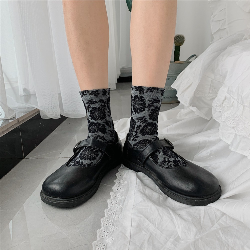 Tất cổ cao nữ Họa tiết 3D Cotton Thu Đông Ulzzang Hàn Quốc Vớ cao cổ nữ 3 Chiều Thời trang