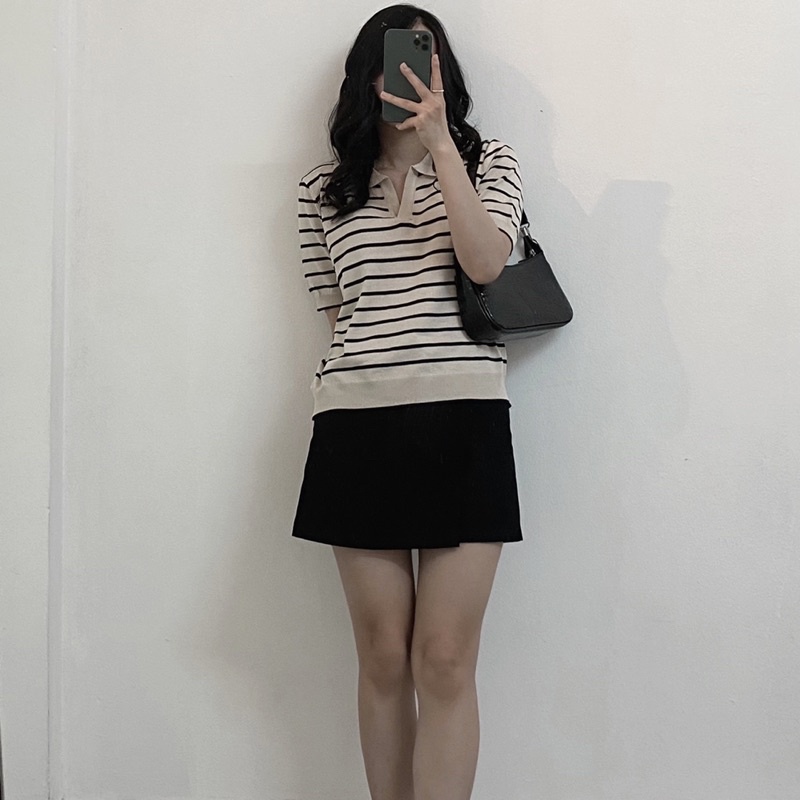 Áo polo ngắn tay kẻ sọc ngang xinh xắn phong cách Hàn Quốc (ảnh thật ở cuối) | BigBuy360 - bigbuy360.vn