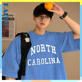 Áo phông quá khổ cặp đôi áo sơ mi màu xanh bắc carolina áo phông cho nam áo sơ mi lưng in chữ áo sơ mi rời cotton