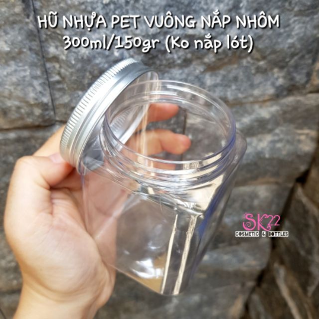 Set 10 HŨ NHỰA PET VUÔNG NẮP NHÔM 300ml/150gr (Ko nắp lót)