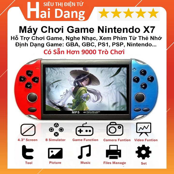 Máy Chơi Game, Cài Sẵn 9000 Trò Chơi GBA, SNES, GBC, PS1, PSP, Nitendo, X7 Mini - Chơi Game, Xem Phim - Tiếng Việt