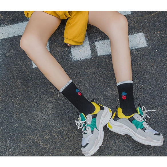 Vớ Tất Nữ cao cổ họa tiết trái cây phong cách trẻ trung, dễ thương và xinh xắn