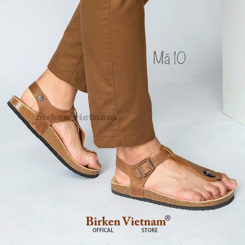 Mã D10 Sandal DA BÒ Đế Trấu Quai Tách Ngón Unisex Birken Vietnam Bioline