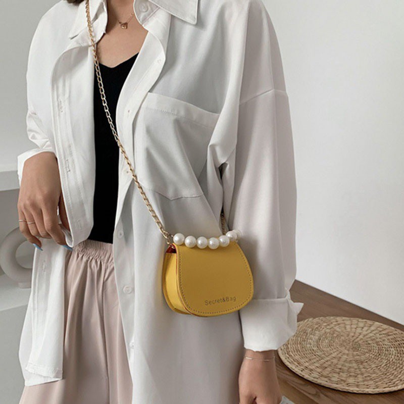 Túi Xách Nữ Túi Xách Dây Xích Đeo Vai Đính Ngọc Trai Nhân Tạo Phong Cách Hàn Quốc