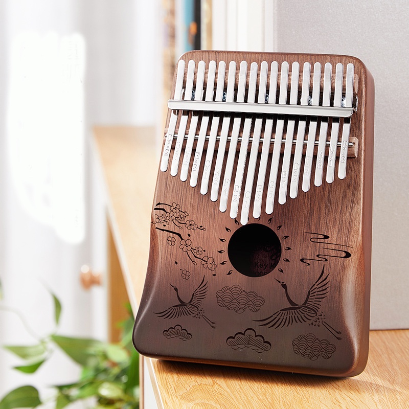 Đàn Kalimba 17 Phím Màu Nâu Cầm Không Đau Tay Tặng Full Pk-Túi đựng, Búa, Sách, Khăn, Dán Phím,bọc ngón tay silicone