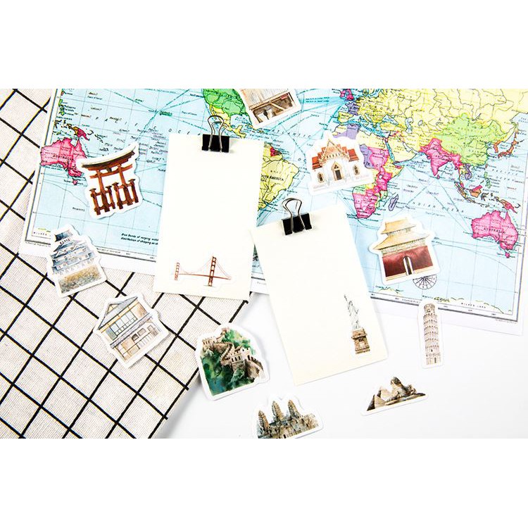 Bộ 46 Sticker Hàn Quốc Kỳ Quan Thế Giới dán trang trí E04