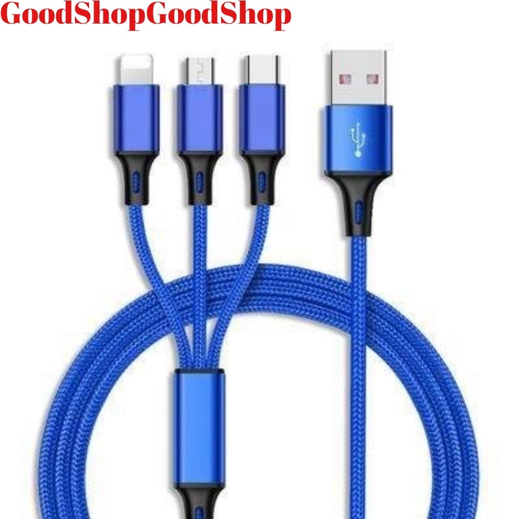 Cáp sạc đa năng 3 trong 1 - Lightning - Micro USB - Type C - Dây dù siêu bền tiện dụng