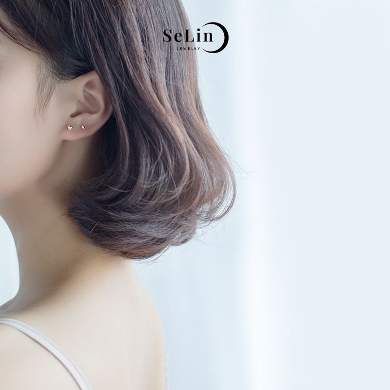 Khuyên tai bạc nữ 999 nụ tròn cao cấp đẹp cá tính Basic Selin Jewelry - 0055