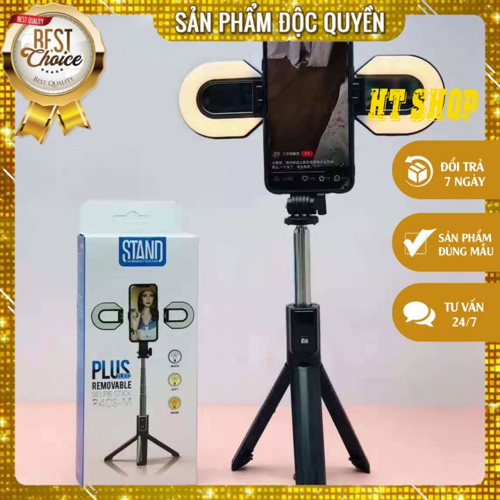 Gậy chụp ảnh 3 chân P40S-M có đèn led trợ sáng 2 bên. selfie chụp hình bluetooth từ xa xoay nhiều góc độ