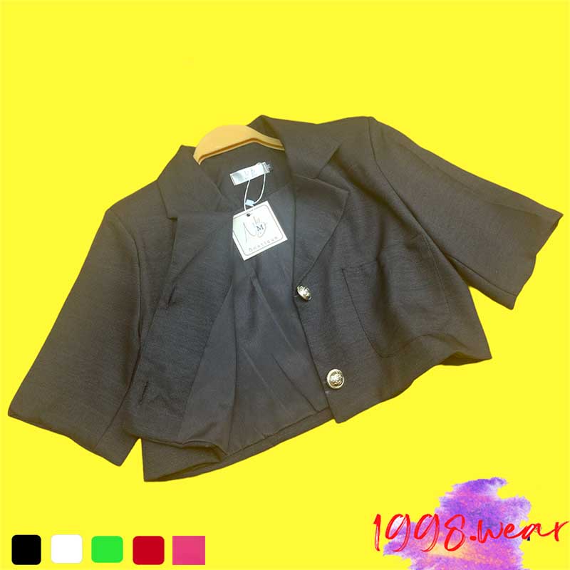 Áo khoác blazer nữ 2 lớp thiết kế cổ vets croptop tay ngắn vải linen thời trang nữ1998.WEAR