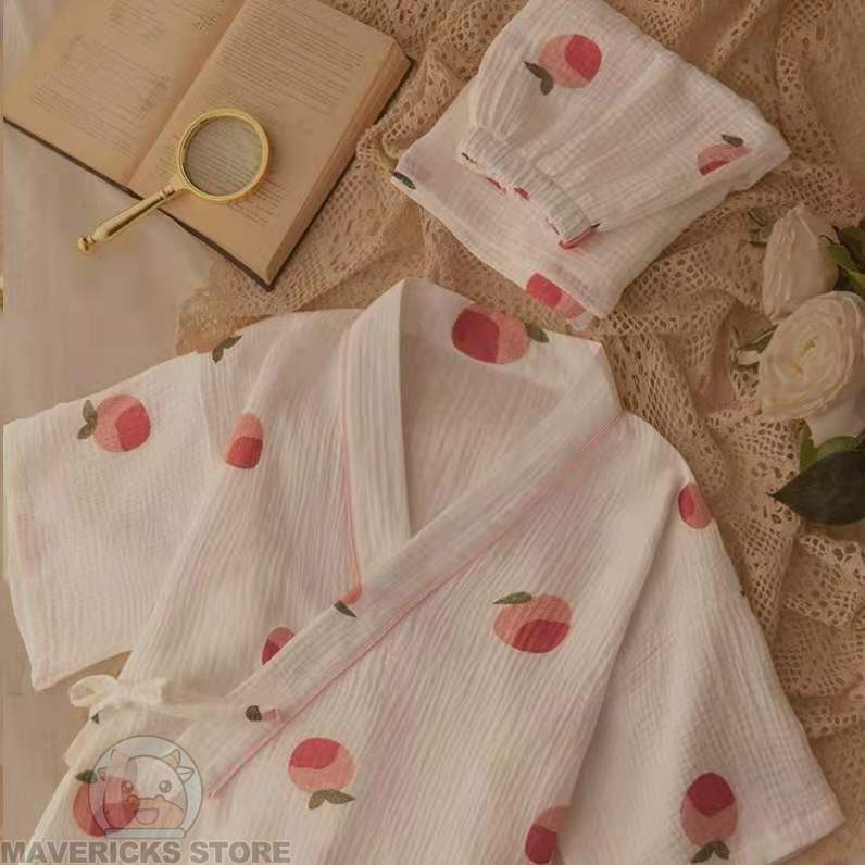 Bộ Đồ Ngủ Ngắn Tay Phong Cách kimono Nhật Bản Cho Nữ