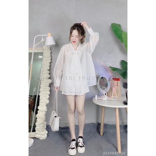 Áo Kiểu Voan Tay Phồng Cột Nơ
