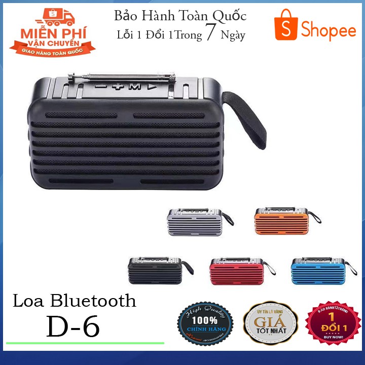 👑Bảo Hành 12 Tháng👑 Loa Bluetooth D-6 - Có Quai Cao Su - Bass siêu ấm - Radio