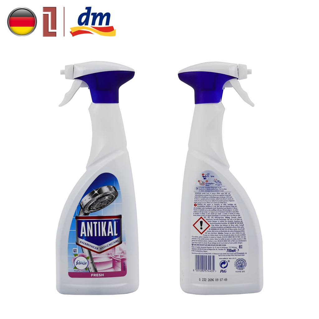 Antikal - Chai xịt dung dịch tẩy cặn bám trên inox trong nhà tắm Febreze hương hoa 700ml - hàng nhập khẩu Đức