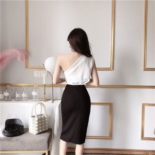 Chân váy công sở xẻ tà cách điệu