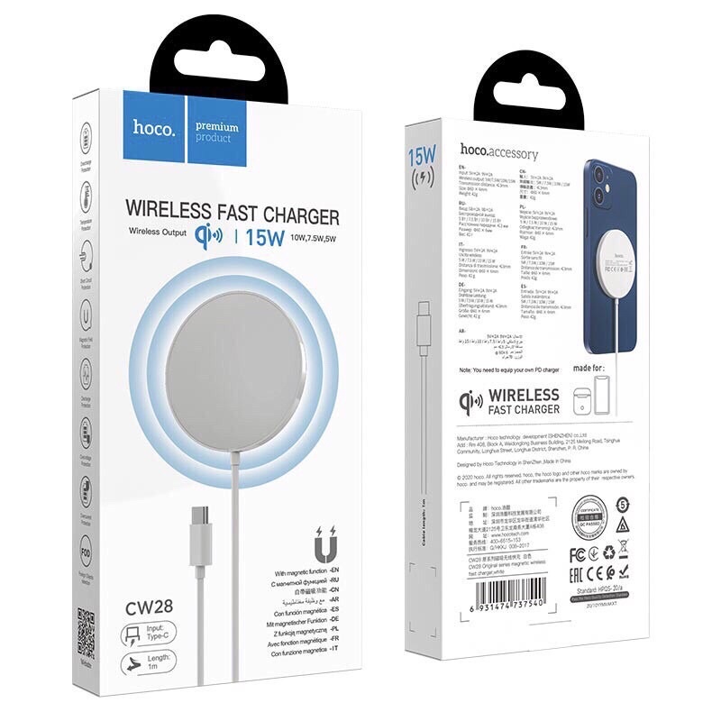 Đế sạc không dây từ tính 15w cho ip12/13/13pro chính hãng Hoco Cw29