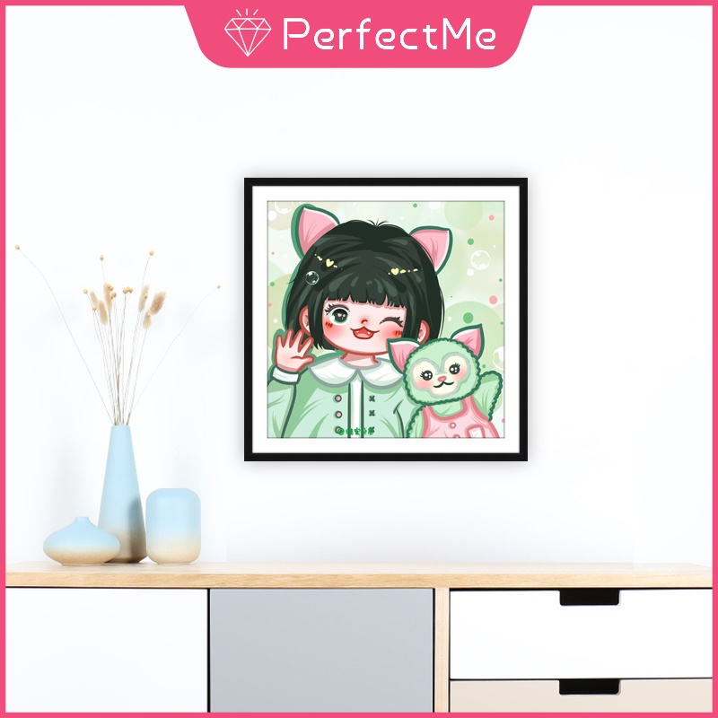 Bộ Tranh Đính Đá 5D Tự Làm Hình Cô Gái Nhỏ Hoạt Hình 30x30cm Trang Trí Nhà Cửa