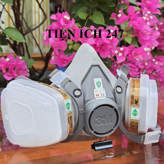 Mặt Nạ Chống Khí Độc 3M-6200, Kèm Kính Dẻo Bảo Hộ, Phun Thuốc Sâu, Sơn PU Đồ Gỗ