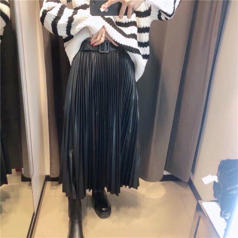 CHÂN VÁY MIDI DẬP LY LƯNG CAO ZARA KÈM BELT