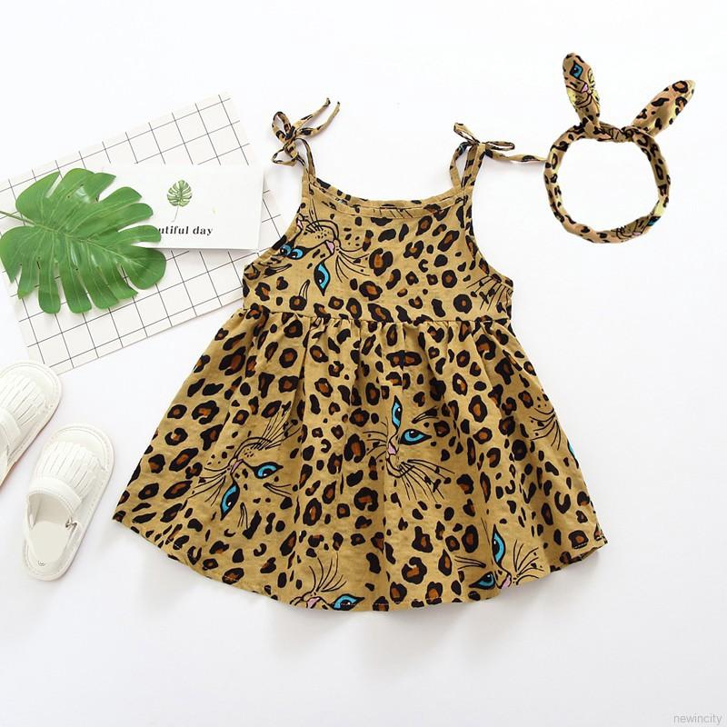 Đầm không tay họa tiết da báo xinh xắn cho bé gái
